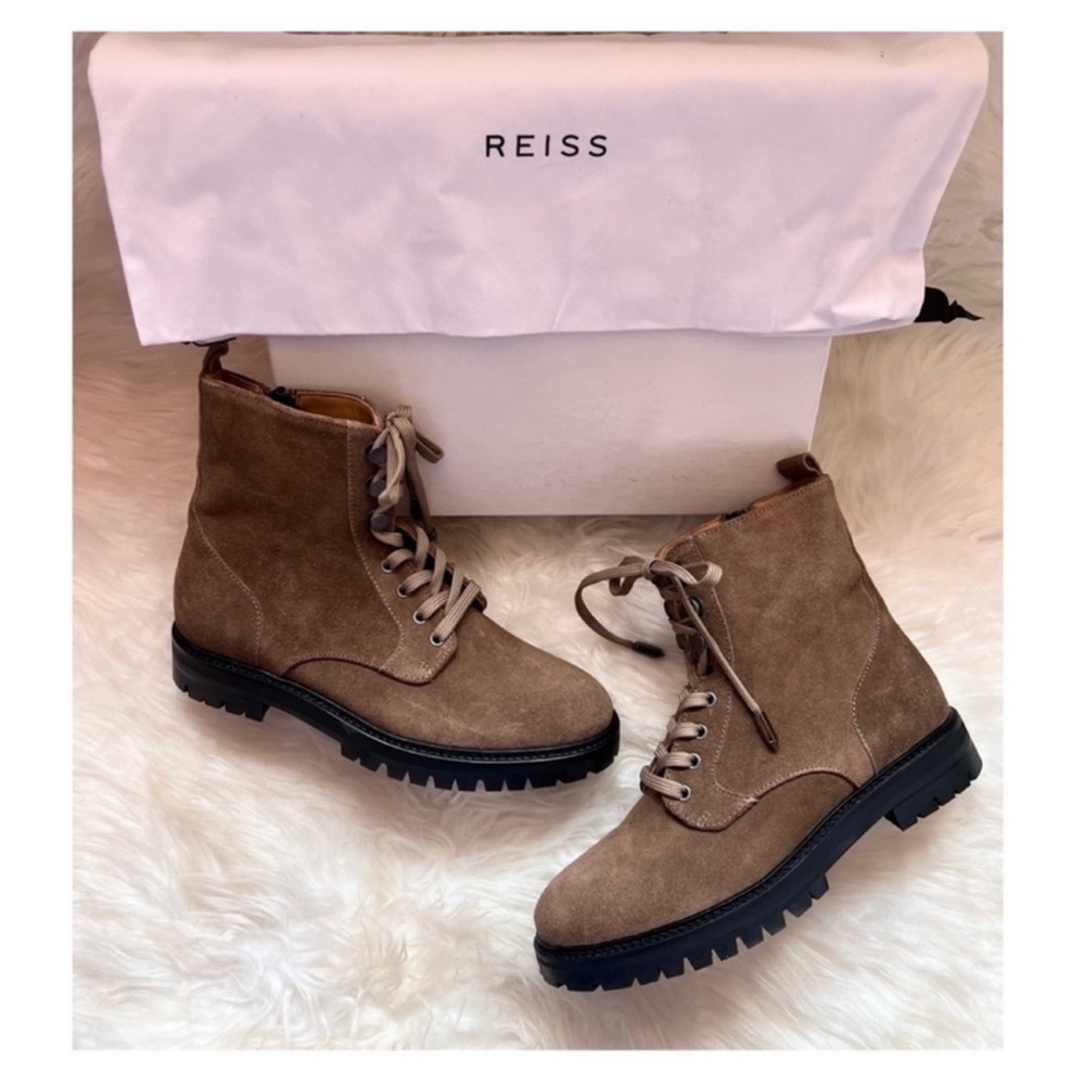 New! REISS Arianna Lace Up Hiker Suede Moto Boots